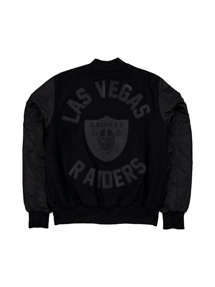 LAS VEGAS RAIDERS X ALPHA X NEW ERA WOOL VARSITY MA-1 BOMBER JACKET - Image 2