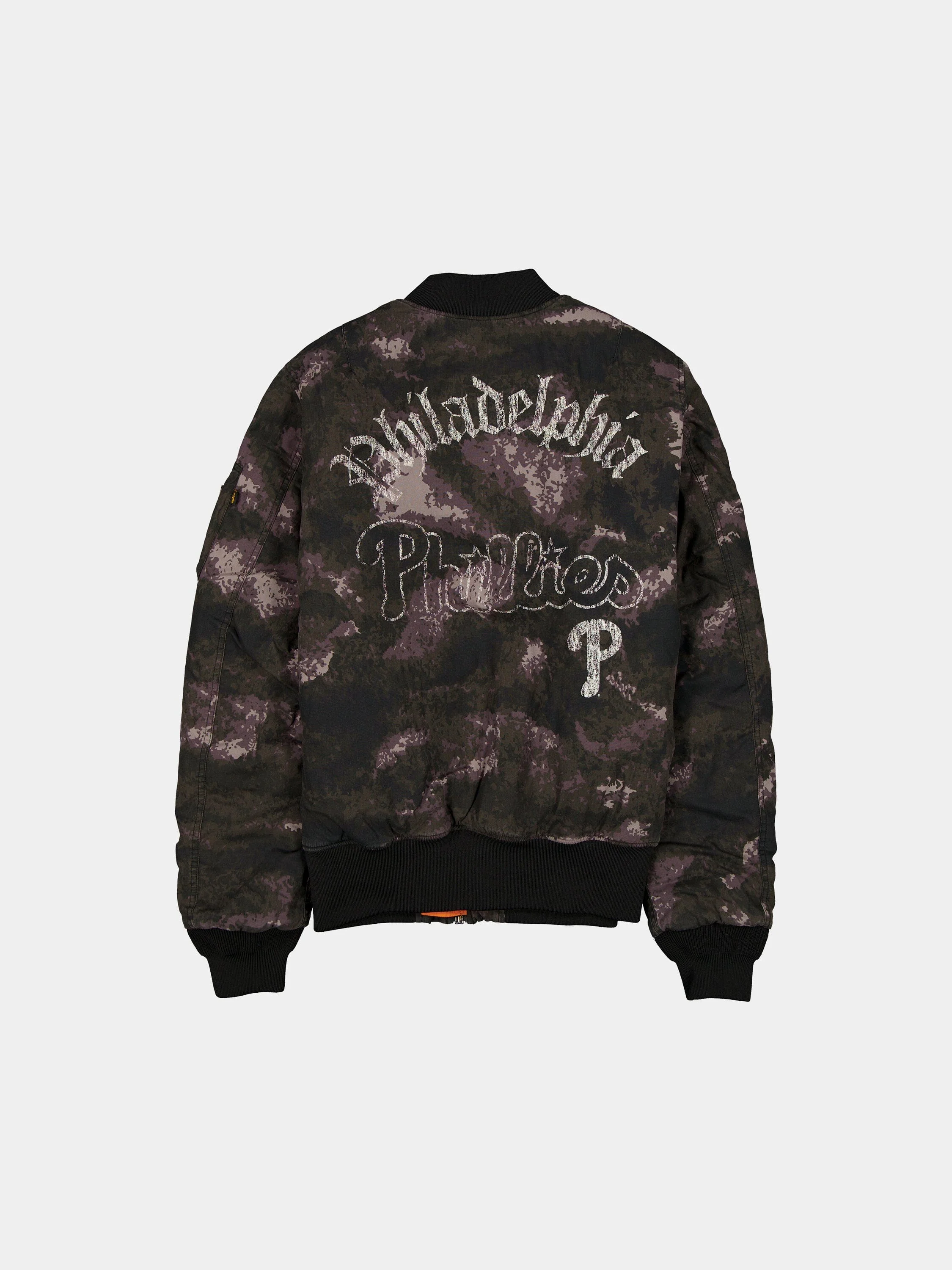 PHILADELPHIA PHILLIES X ALPHA X NEW ERA MA-1 BOMBER JACKET (BLACK CAMO) - Image 2