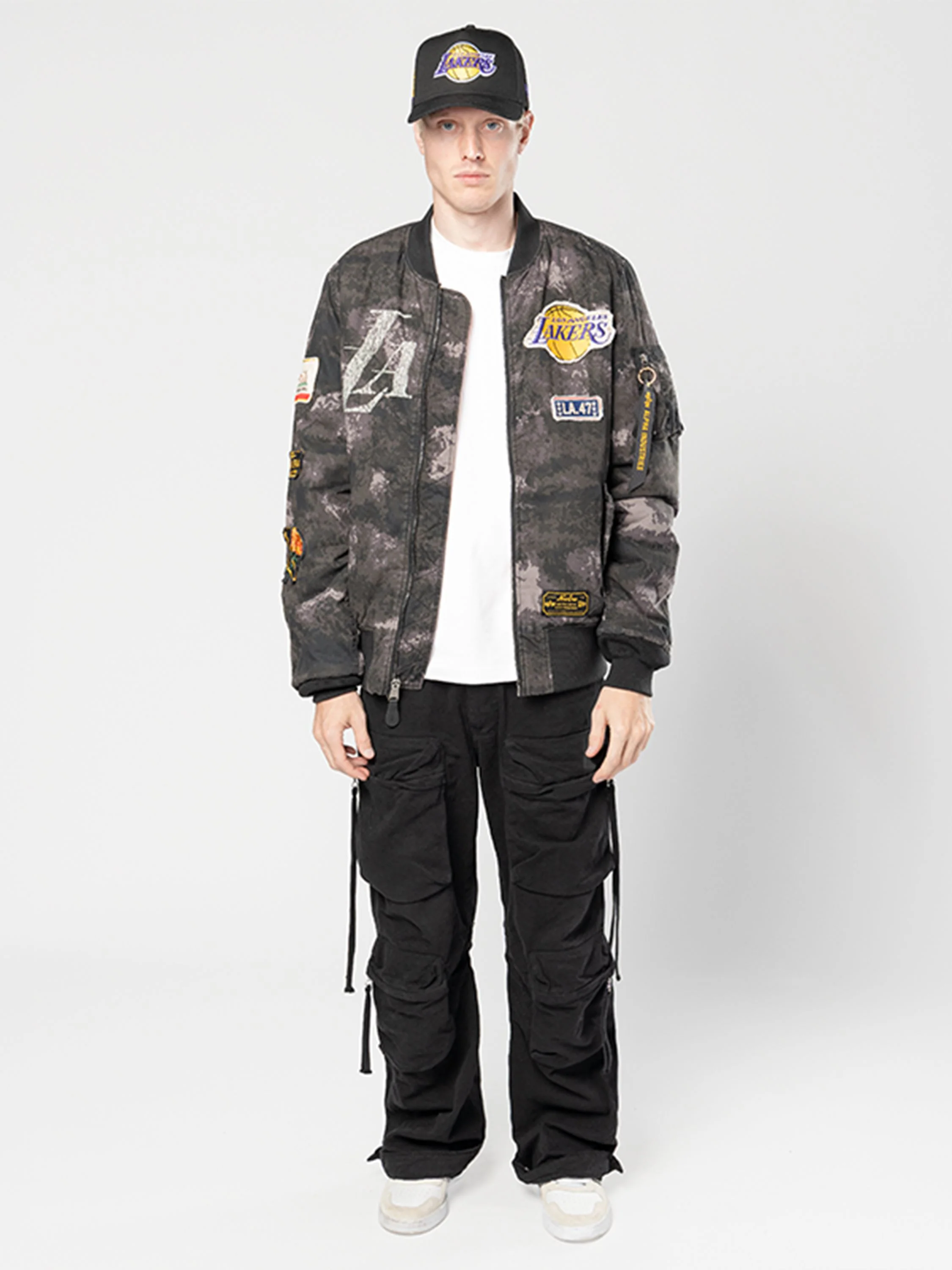 LOS ANGELES LAKERS X ALPHA X NEW ERA MA-1 BOMBER JACKET (BLACK CAMO) - Image 11