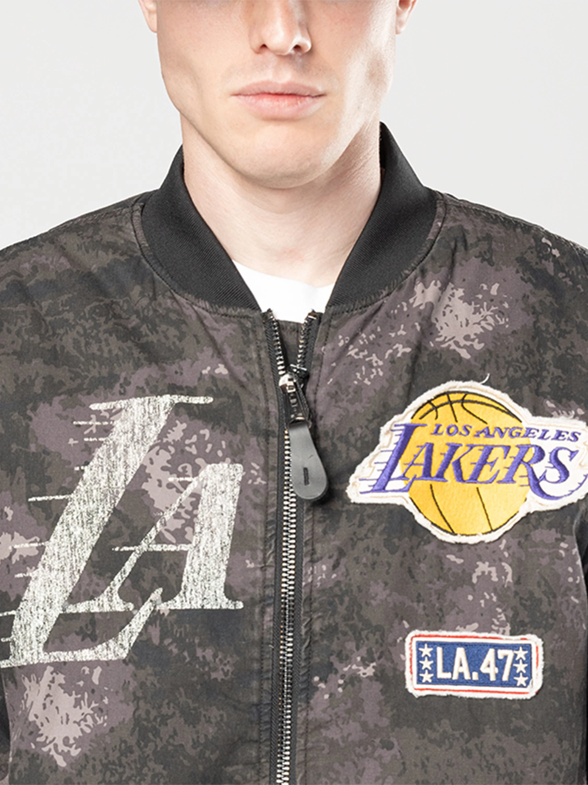 LOS ANGELES LAKERS X ALPHA X NEW ERA MA-1 BOMBER JACKET (BLACK CAMO) - Image 7
