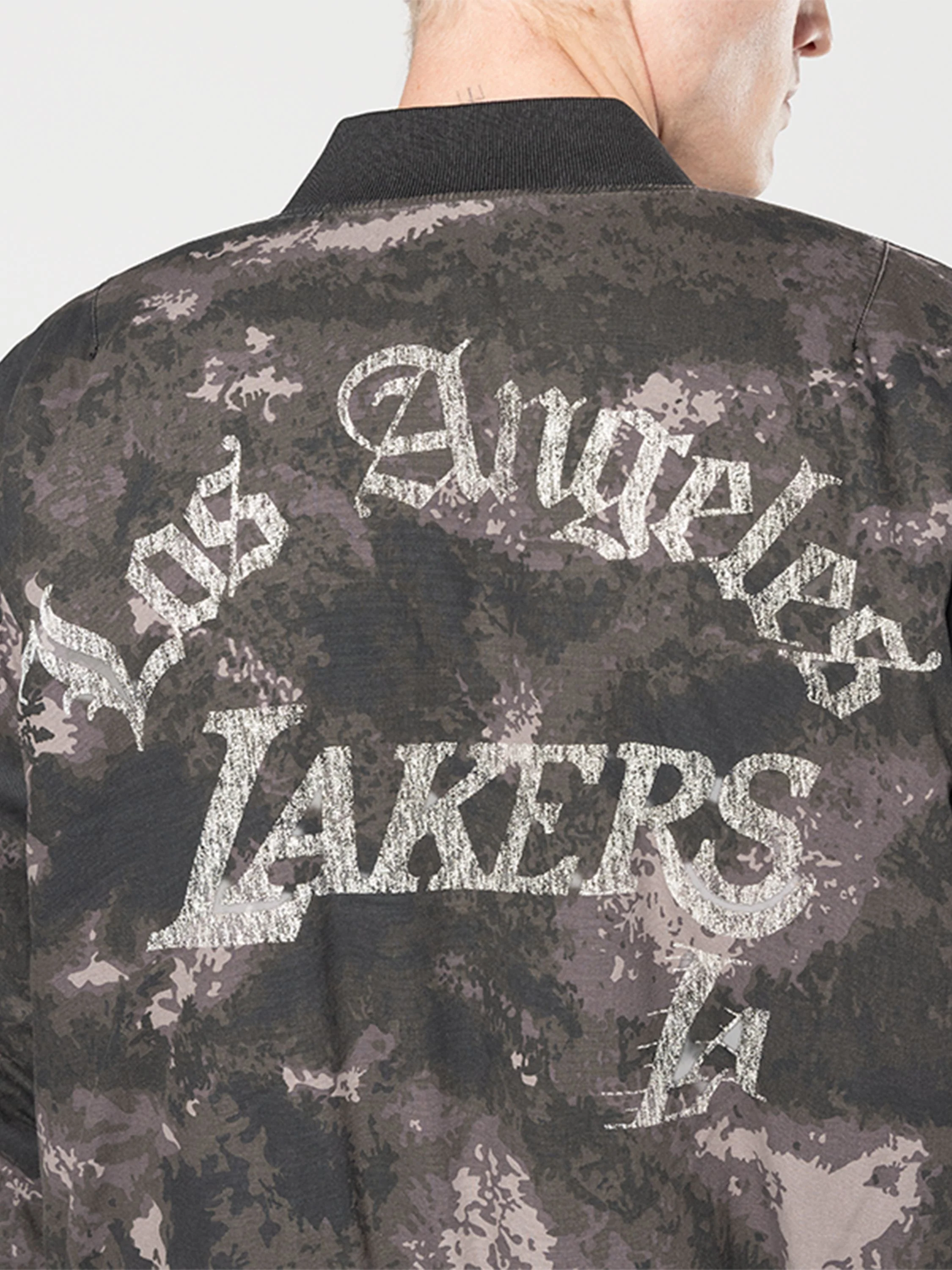 LOS ANGELES LAKERS X ALPHA X NEW ERA MA-1 BOMBER JACKET (BLACK CAMO) - Image 8