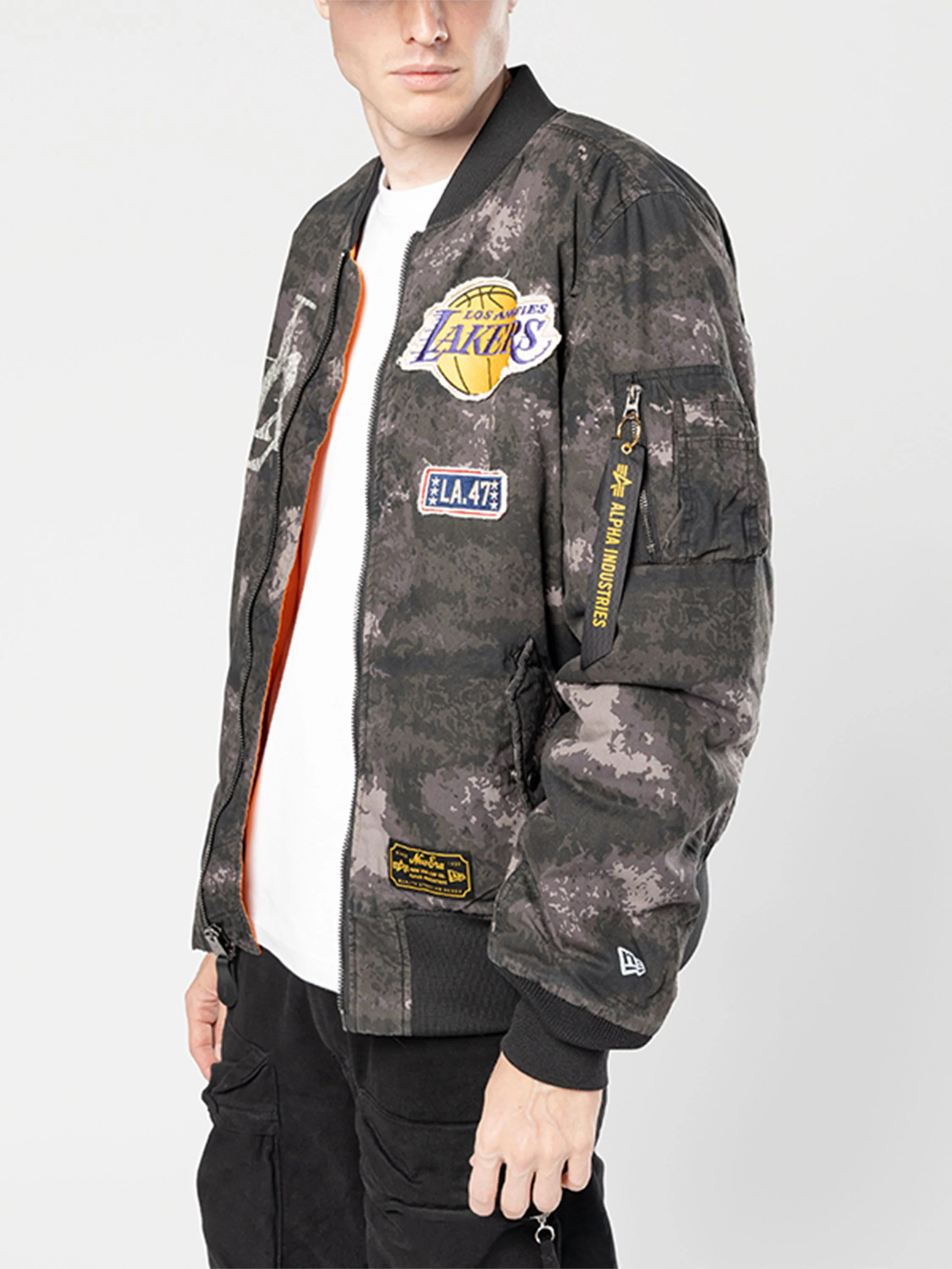 LOS ANGELES LAKERS X ALPHA X NEW ERA MA-1 BOMBER JACKET (BLACK CAMO) - Image 9