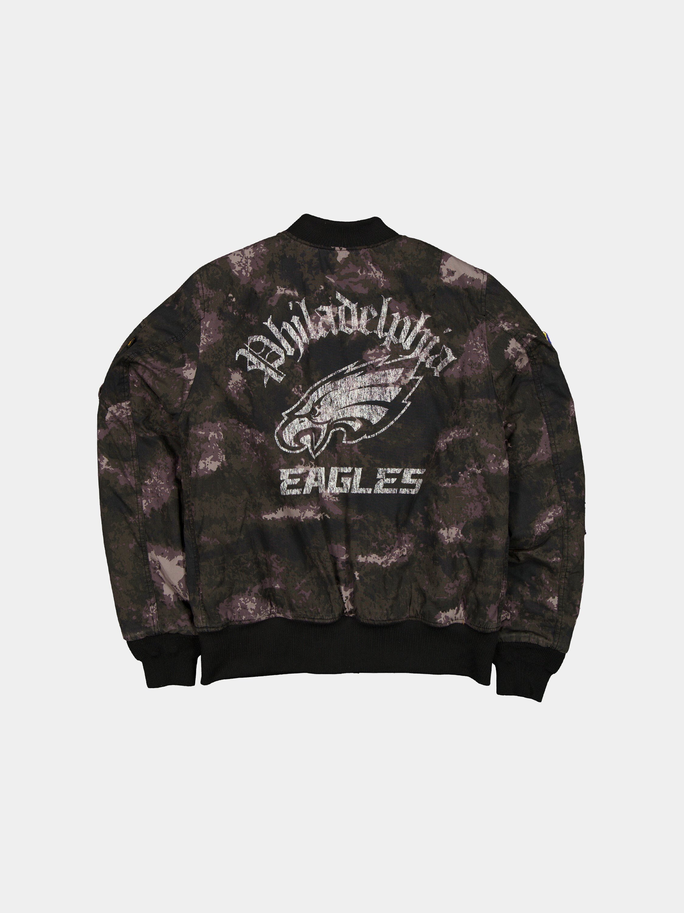 PHILADELPHIA EAGLES X ALPHA X NEW ERA MA-1 BOMBER JACKET (BLACK CAMO) - Image 2