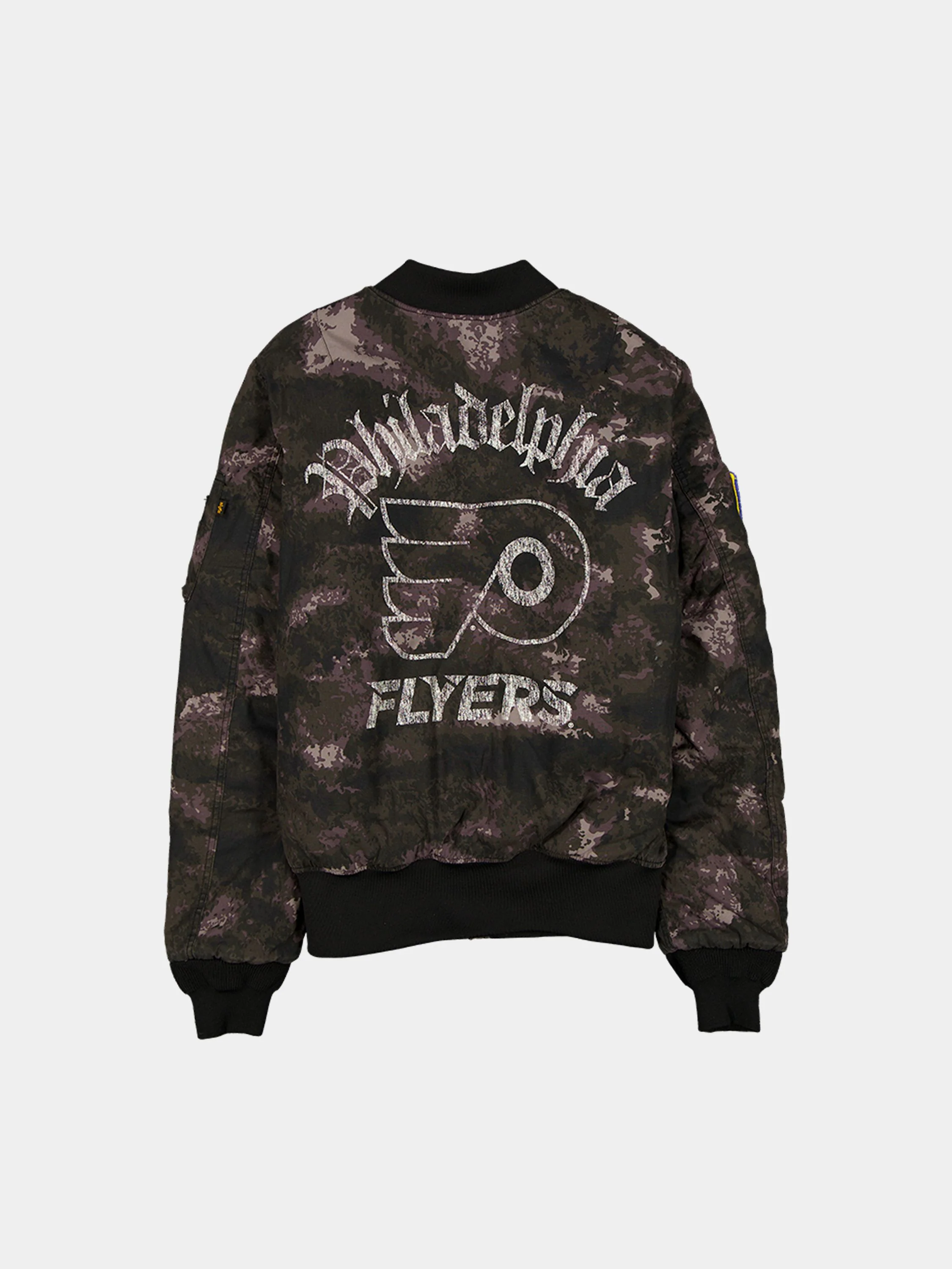 PHILADELPHIA FLYERS X ALPHA X NEW ERA MA-1 BOMBER JACKET (BLACK CAMO) - Image 2