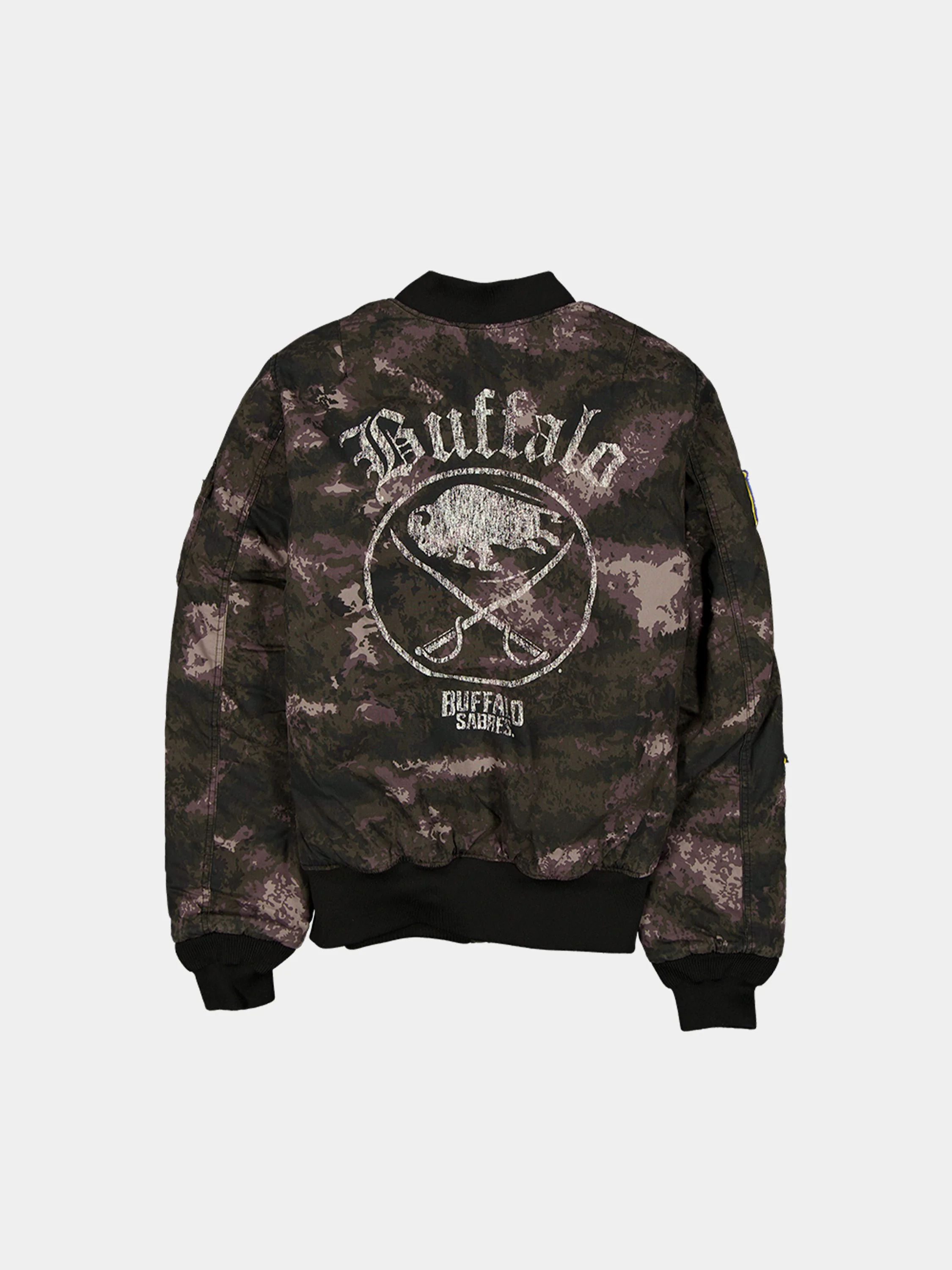 BUFFALO SABRES X ALPHA X NEW ERA MA-1 BOMBER JACKET (BLACK CAMO) - Image 2