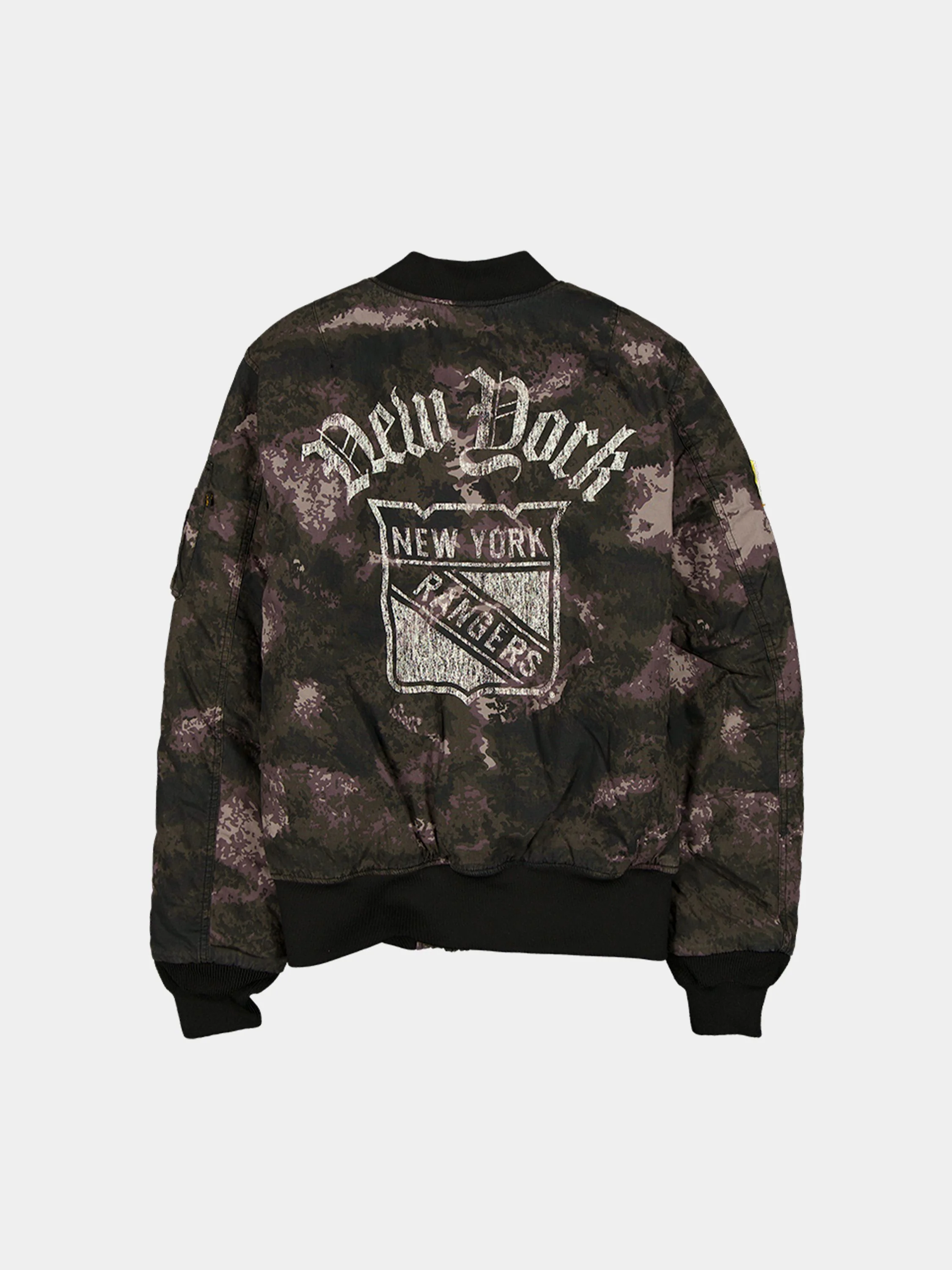 NEW YORK RANGERS X ALPHA X NEW ERA MA-1 BOMBER JACKET (BLACK CAMO) - Image 2