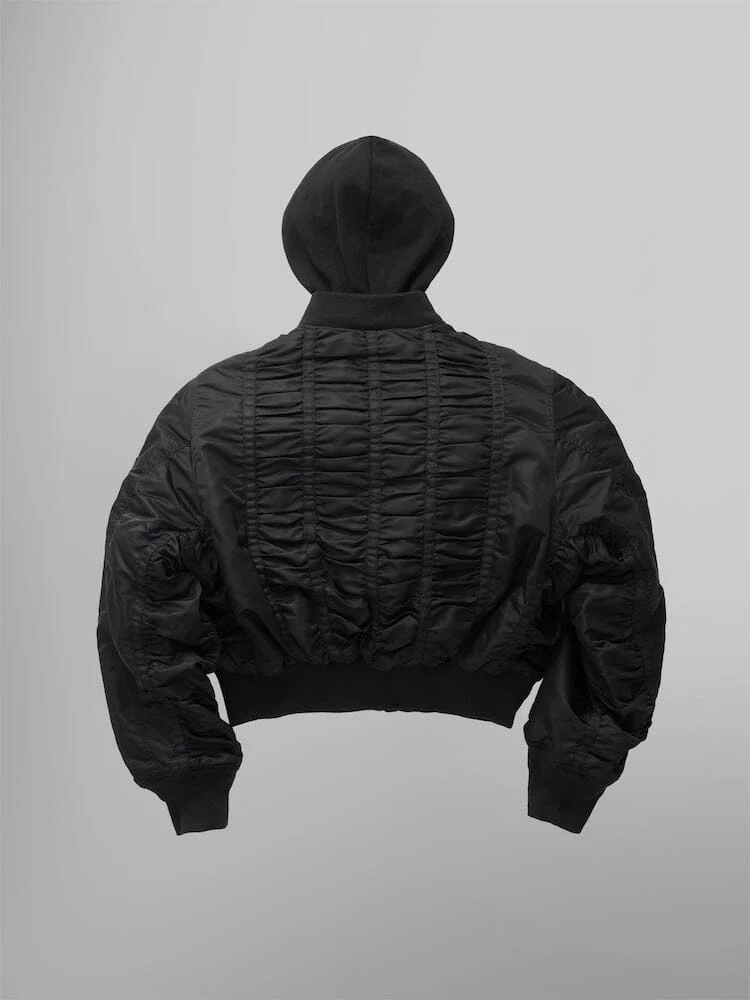 ALPHA X MADEME HOODED RUCHED MA-1 BOMBER JACKET - Image 14