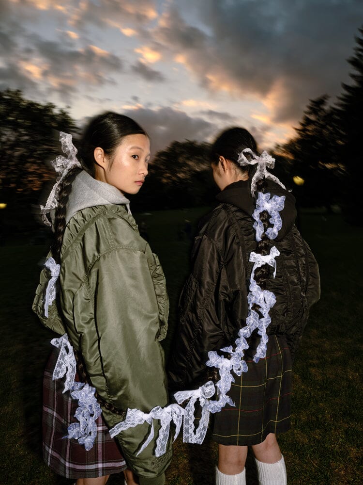 ALPHA X MADEME HOODED RUCHED MA-1 BOMBER JACKET - Image 3