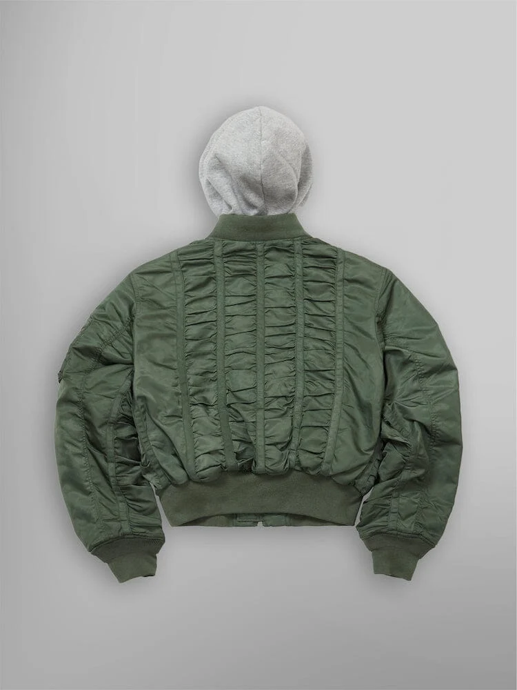 ALPHA X MADEME HOODED RUCHED MA-1 BOMBER JACKET - Image 6