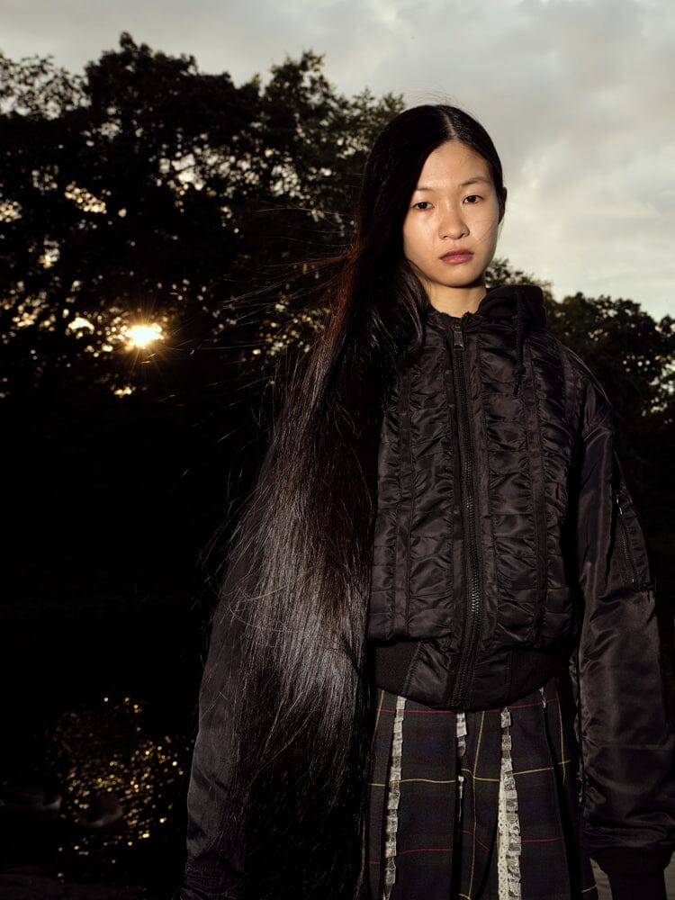 ALPHA X MADEME HOODED RUCHED MA-1 BOMBER JACKET - Image 9