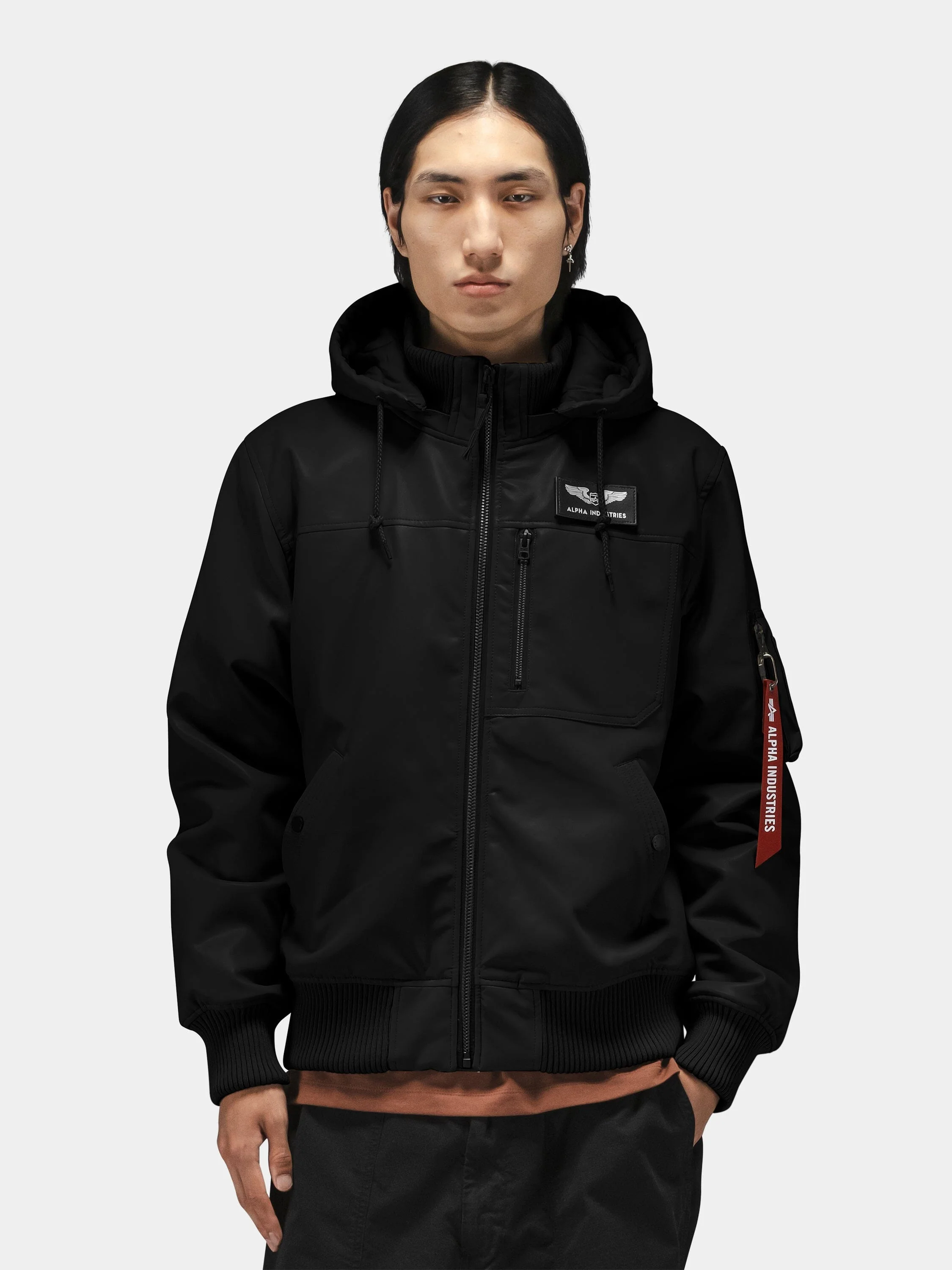 FAUX LEATHER HOODED RIB FLIGHT JACKET - Image 3