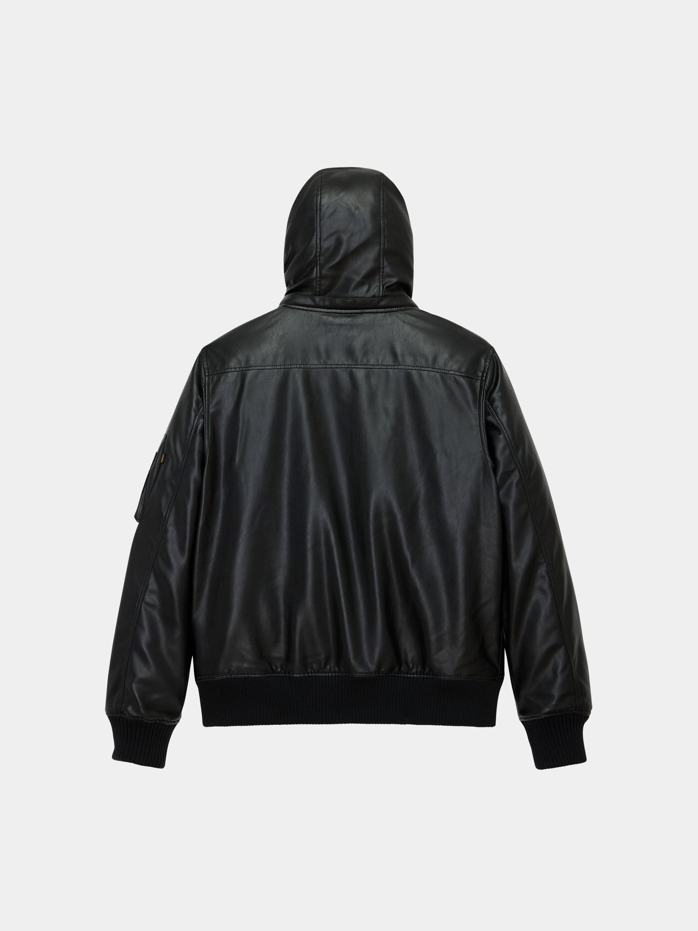 FAUX LEATHER HOODED RIB FLIGHT JACKET - Image 5
