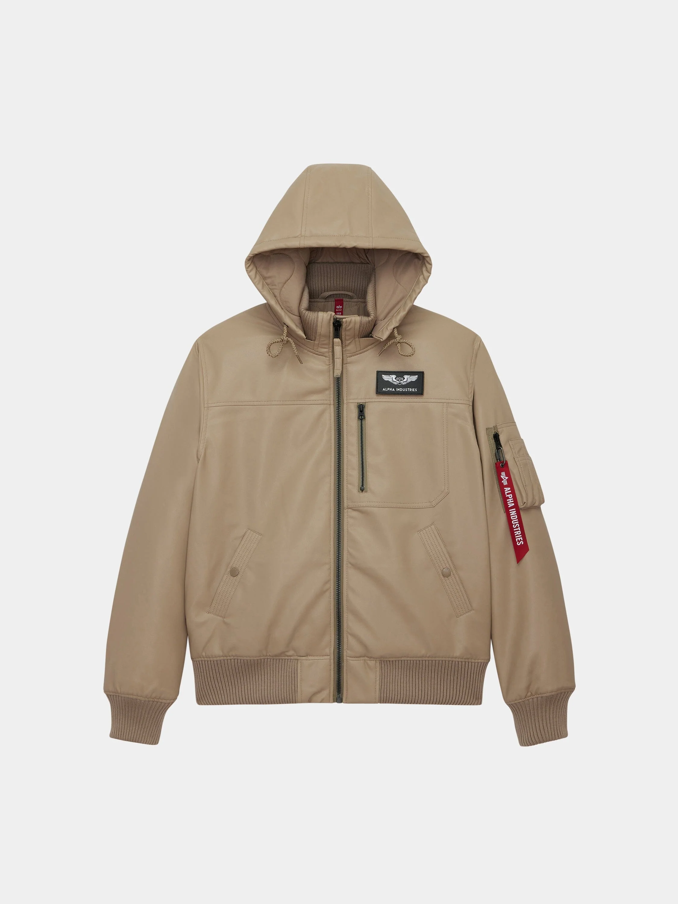 FAUX LEATHER HOODED RIB FLIGHT JACKET - Image 6