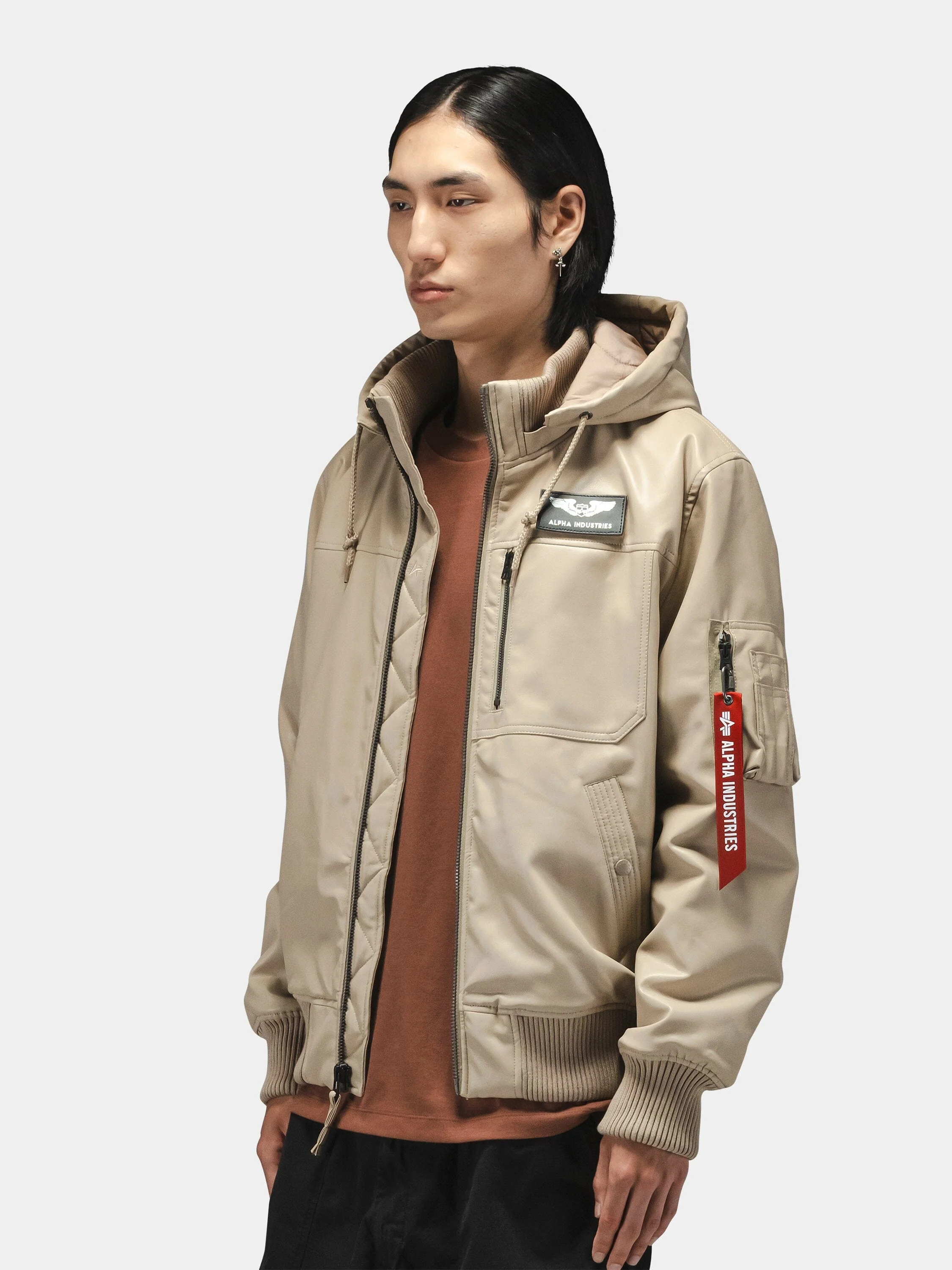 FAUX LEATHER HOODED RIB FLIGHT JACKET - Image 8
