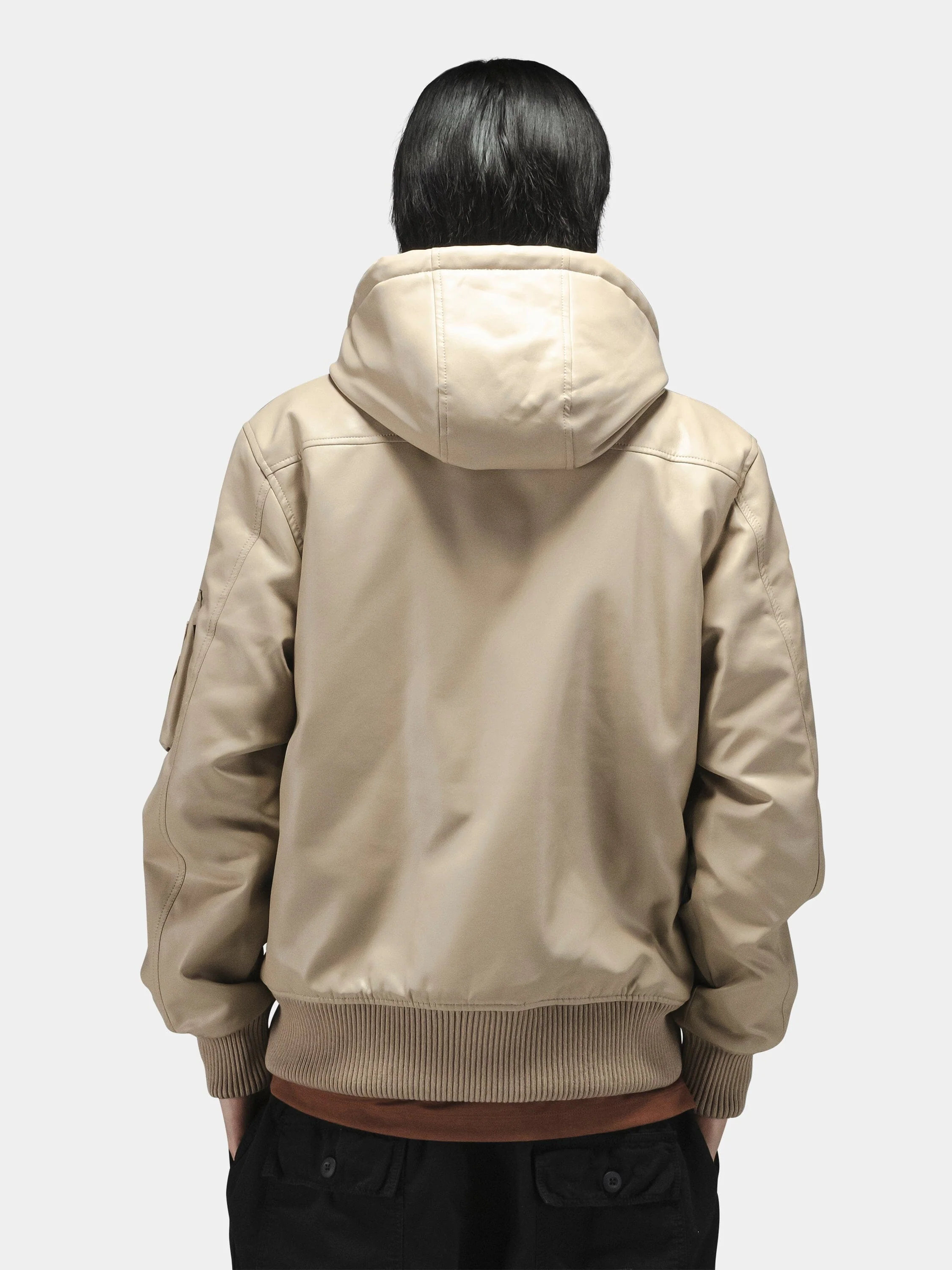 FAUX LEATHER HOODED RIB FLIGHT JACKET - Image 9