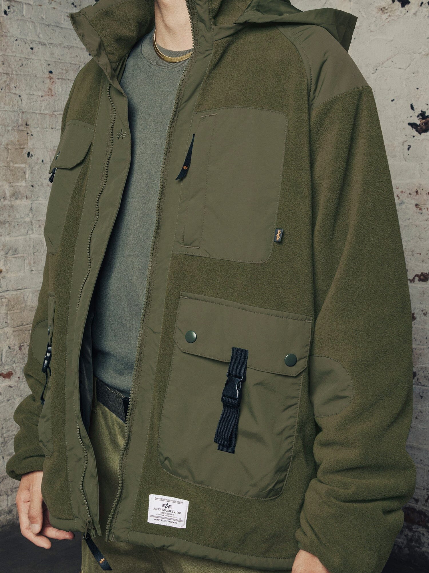 MIXED MEDIA FLEECE FULL ZIP HOODIE - Image 3
