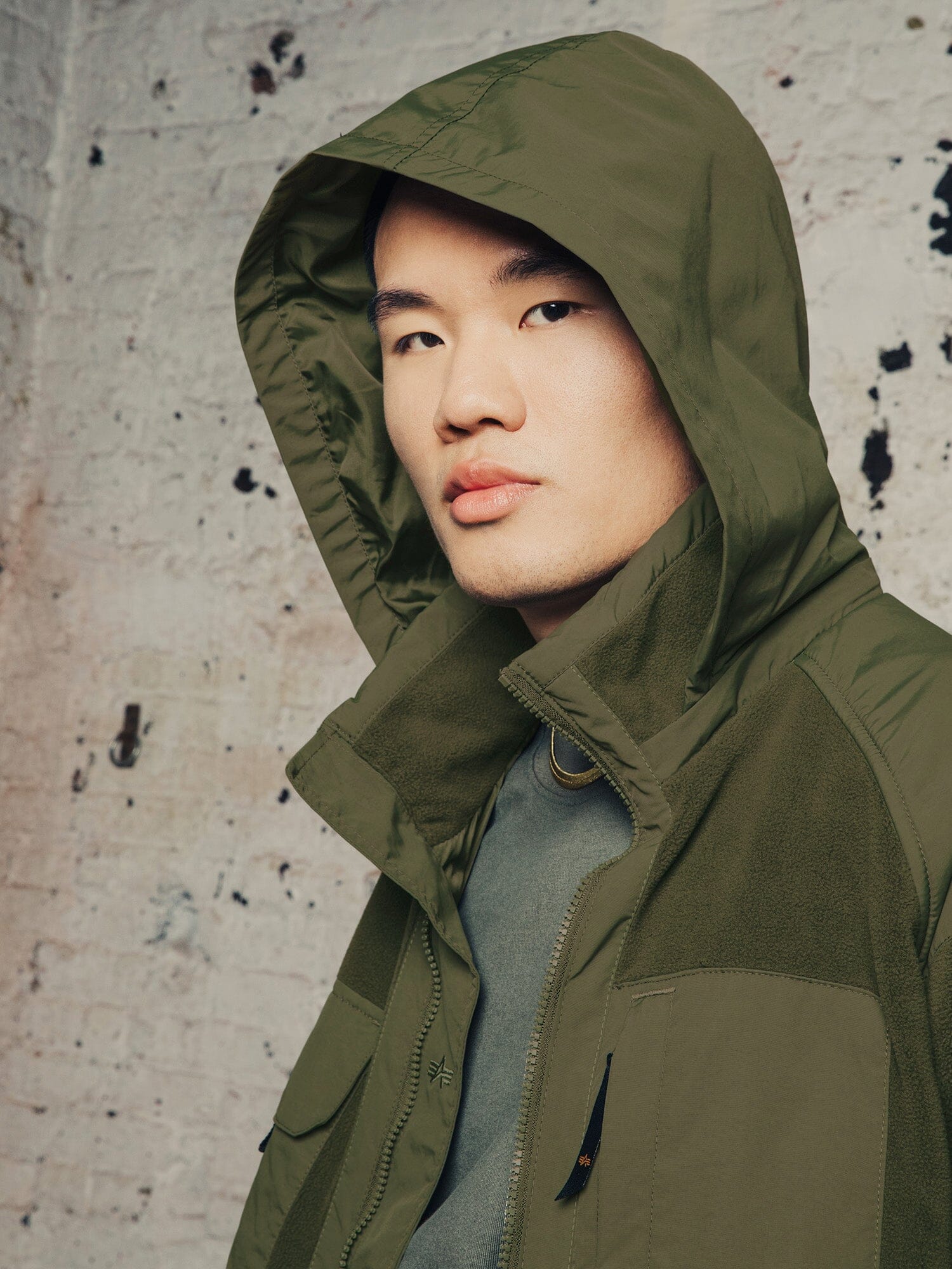 MIXED MEDIA FLEECE FULL ZIP HOODIE - Image 5