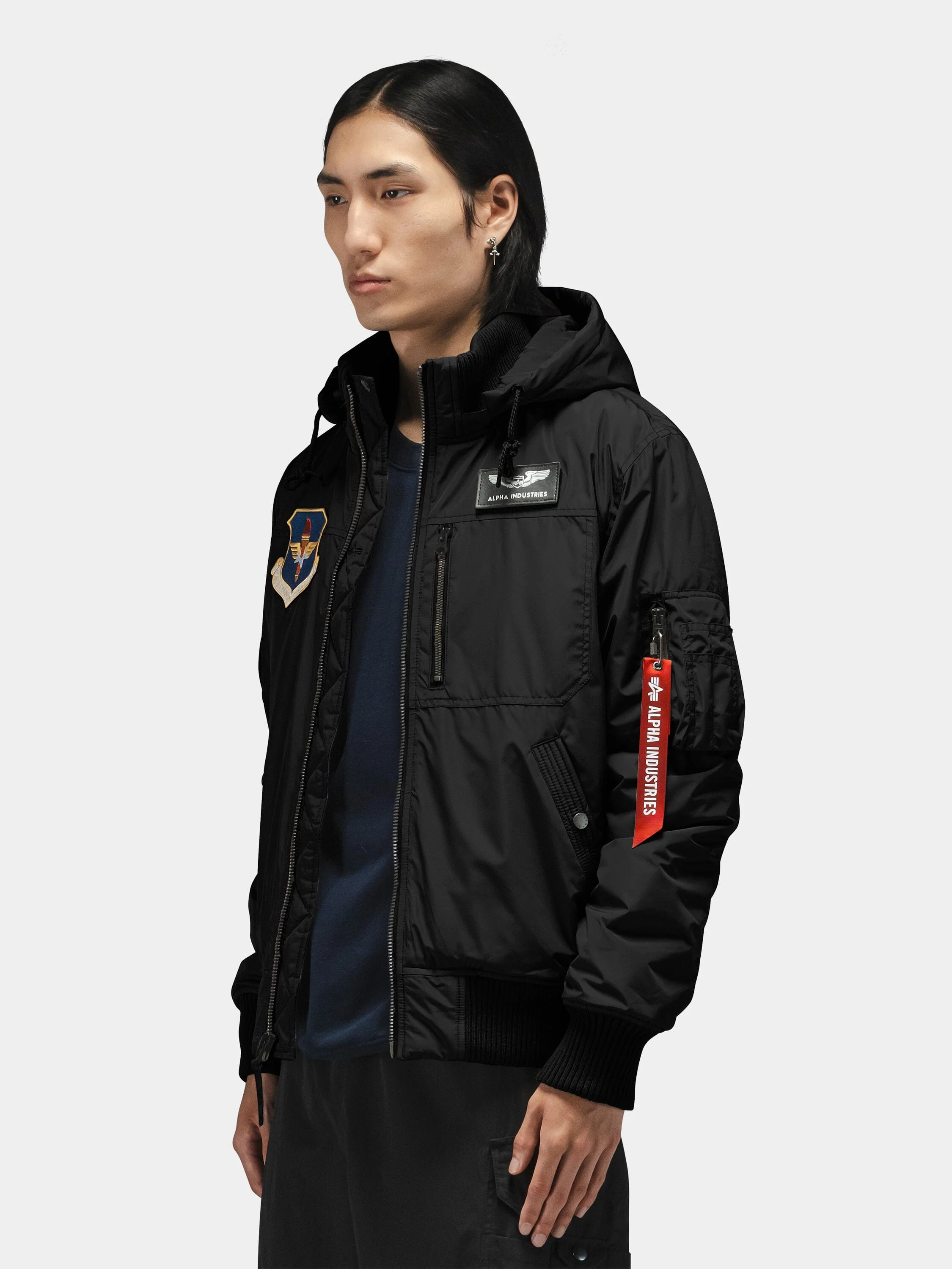 PATCHED HOODED RIB FLIGHT JACKET - Image 3