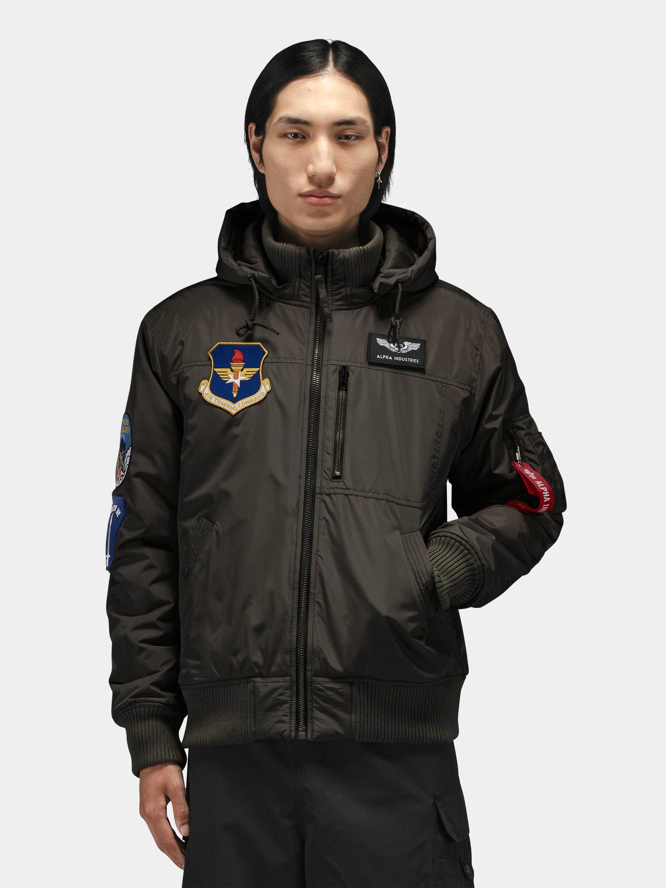 PATCHED HOODED RIB FLIGHT JACKET - Image 7