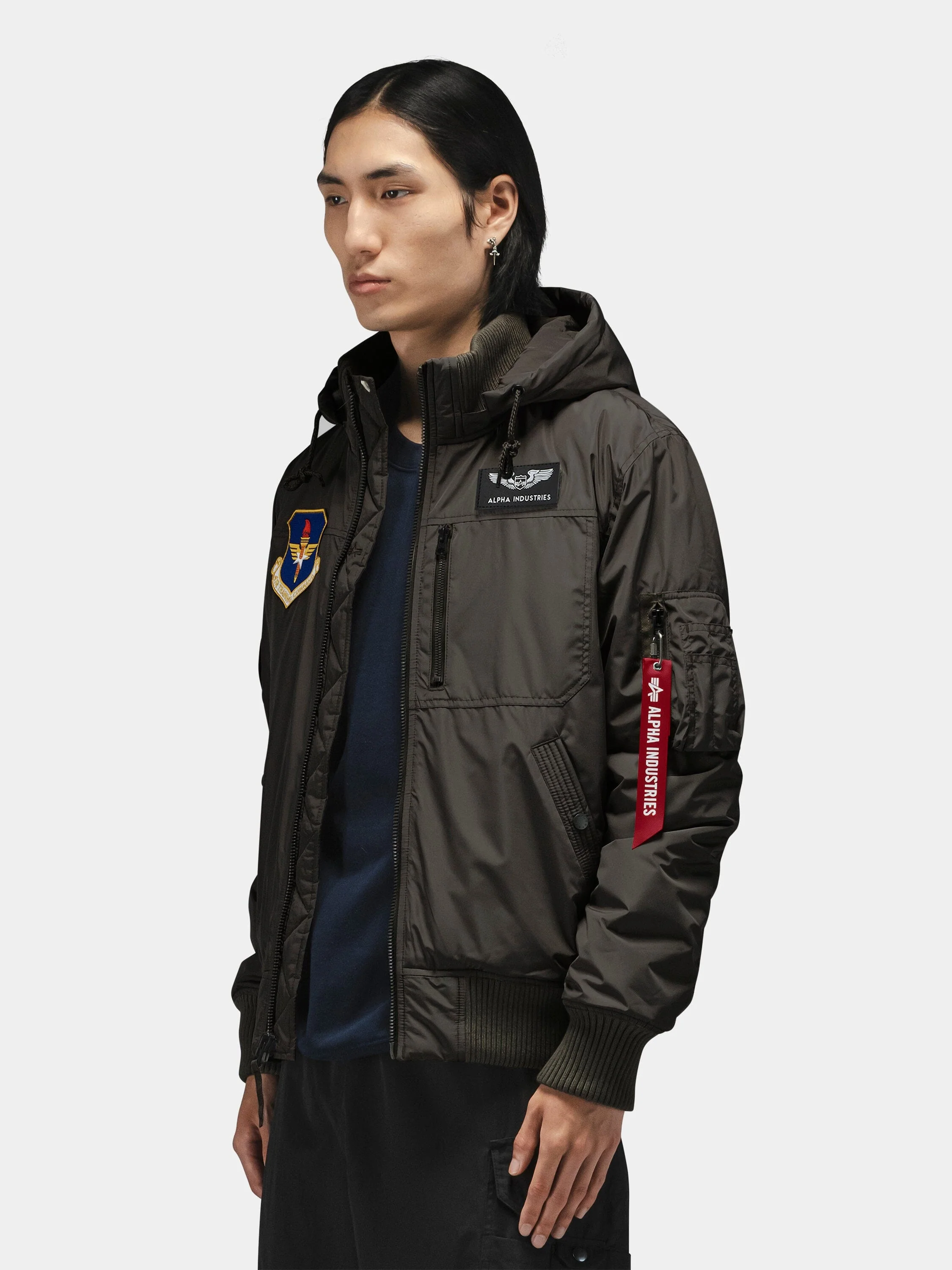 PATCHED HOODED RIB FLIGHT JACKET - Image 8
