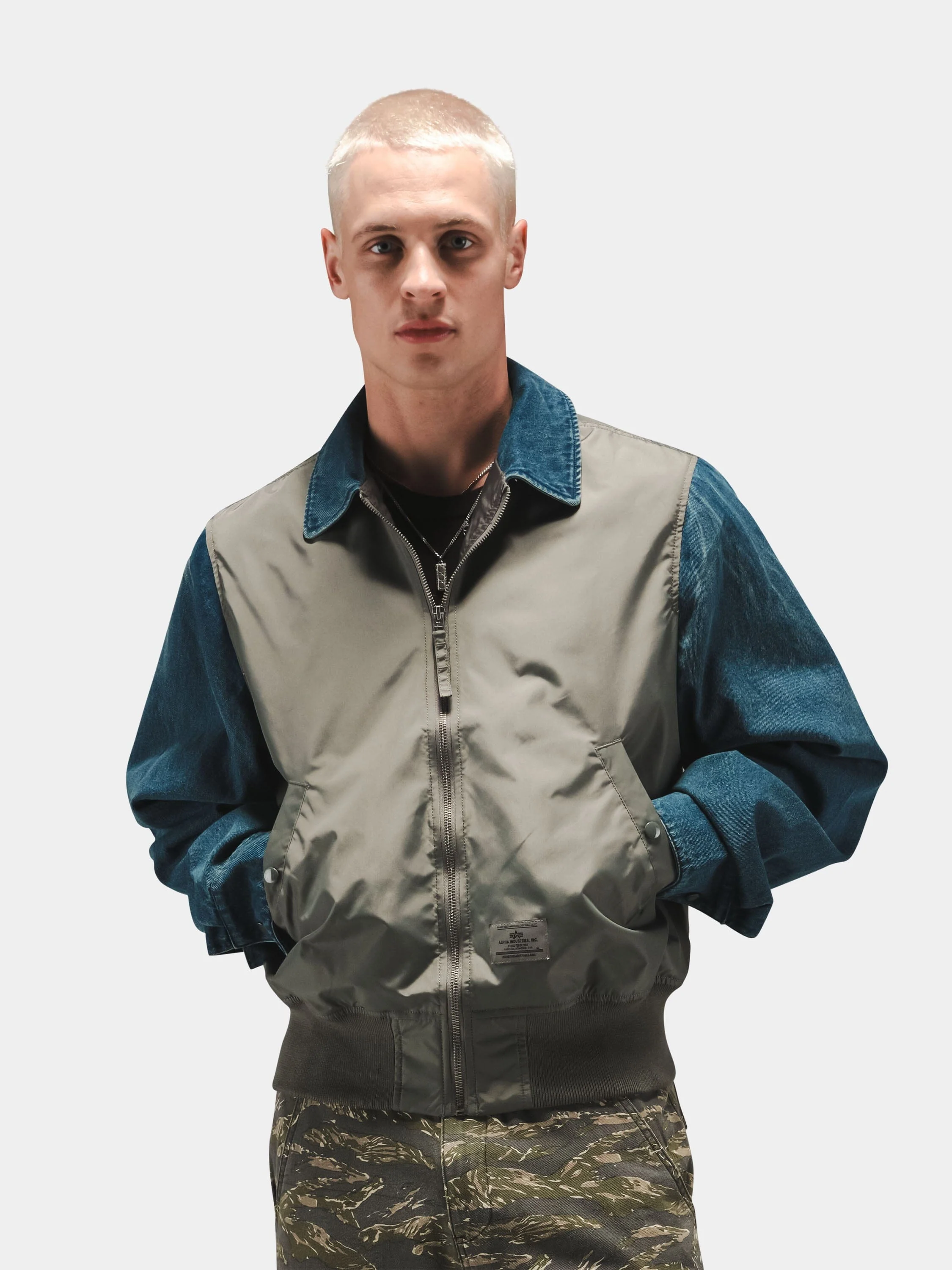 DENIM RELAXED MIXED MEDIA FLIGHT JACKET - Image 2