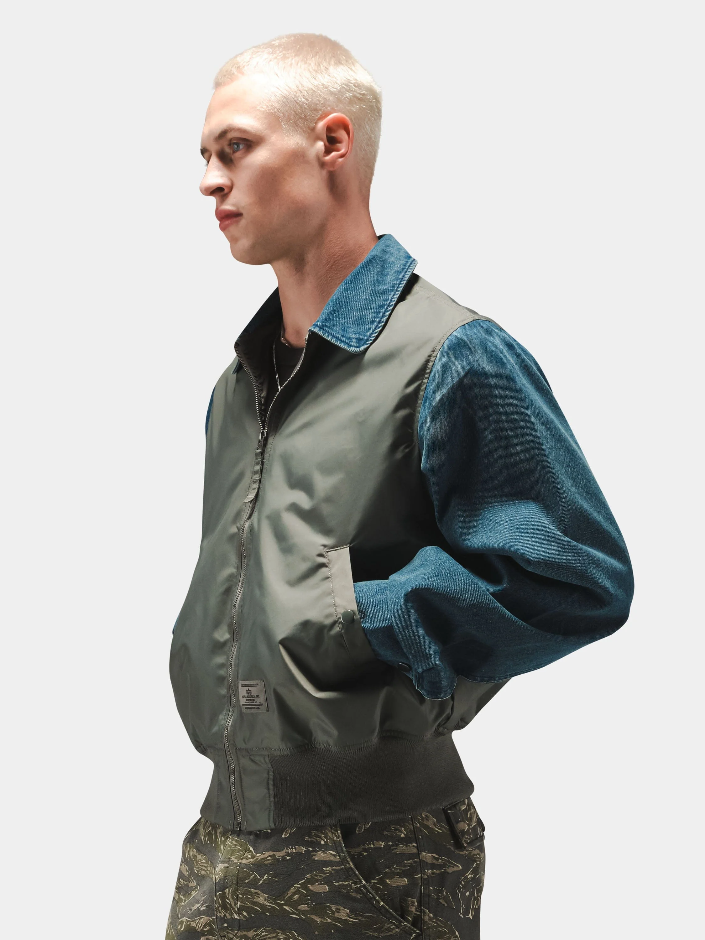 DENIM RELAXED MIXED MEDIA FLIGHT JACKET - Image 3