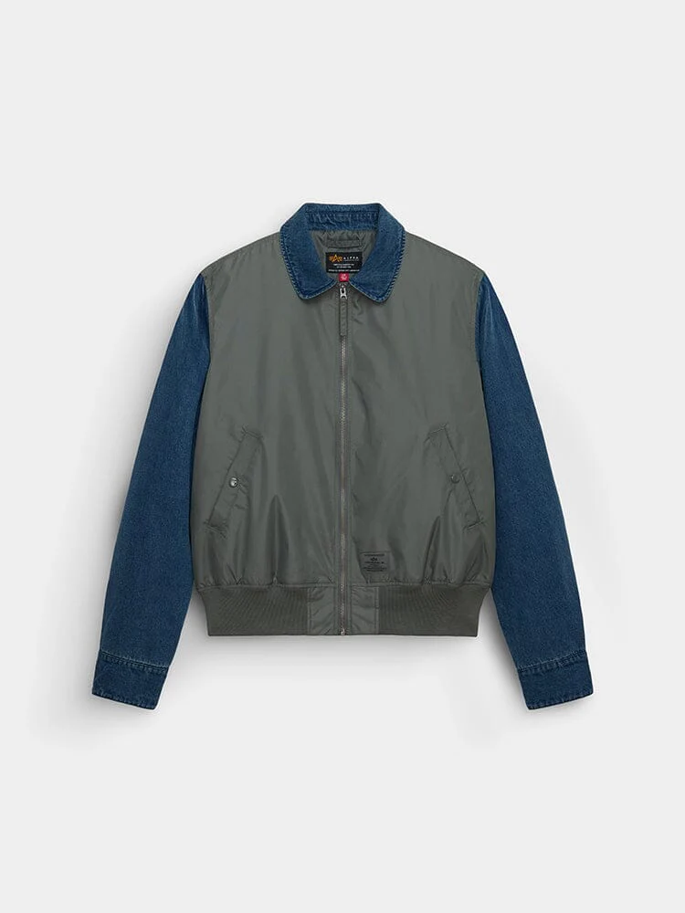 DENIM RELAXED MIXED MEDIA FLIGHT JACKET - Image 5