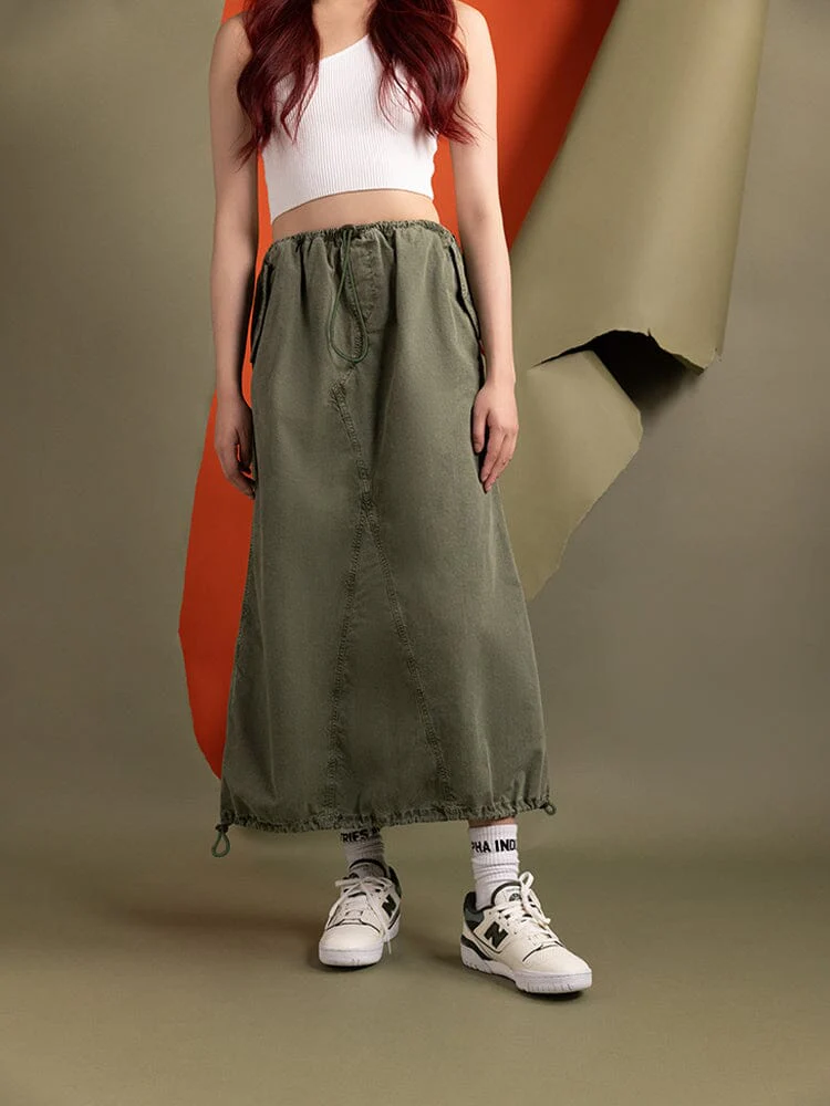 DRAWCORD SKIRT WOMENS (OG-107 GREEN) - Image 3