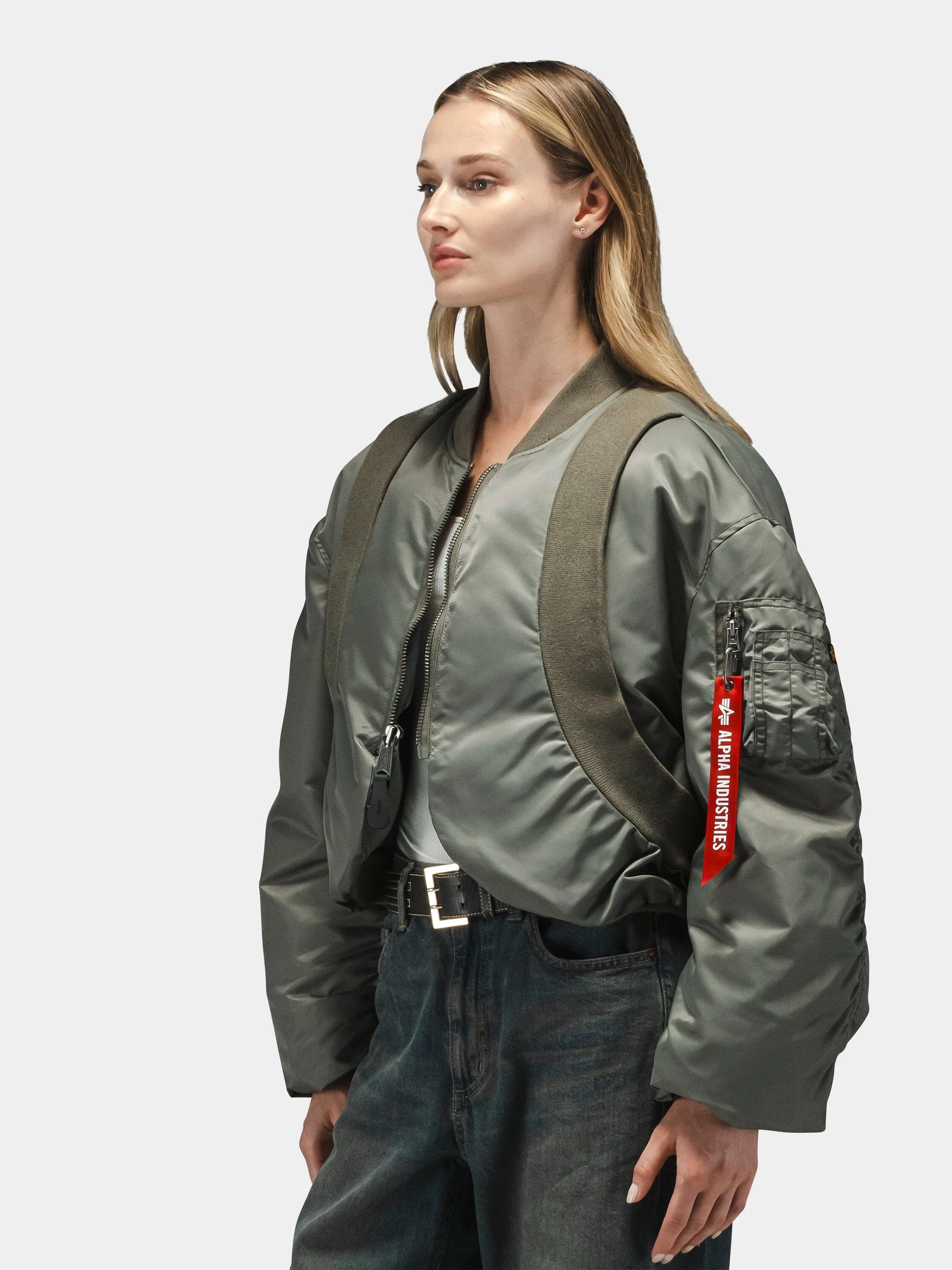 KNIT RIB MA-1 FLIGHT JACKET WOMENS (FIELD GRAY) - Image 3