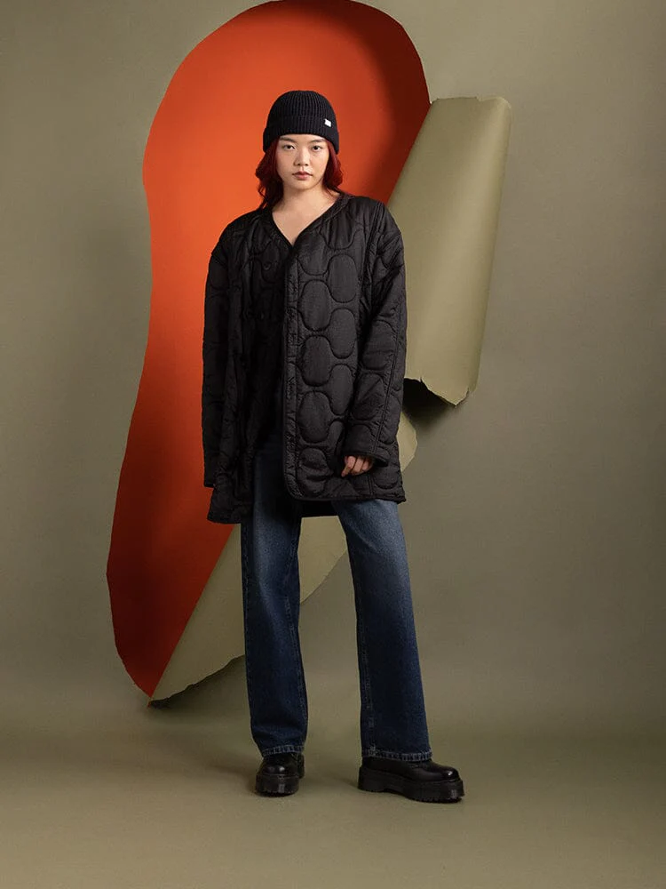 WOMEN'S MIXED MEDIA QUILTED LONG LINER - Image 4