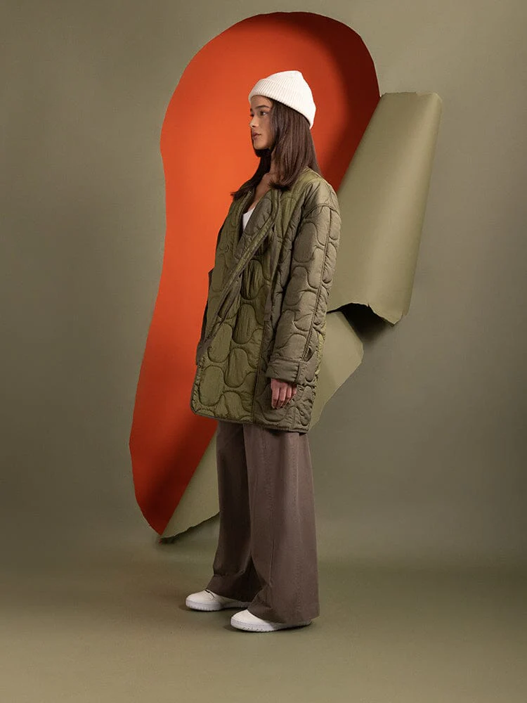 WOMEN'S MIXED MEDIA QUILTED LONG LINER (OG-107 GREEN) - Image 6